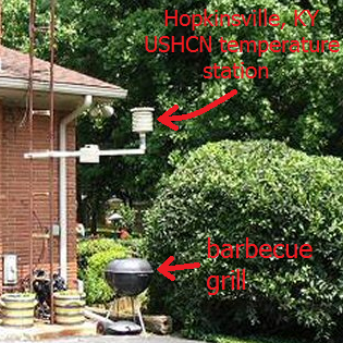 Hopkinsville USHCN temperature station sited above a barbecue grill